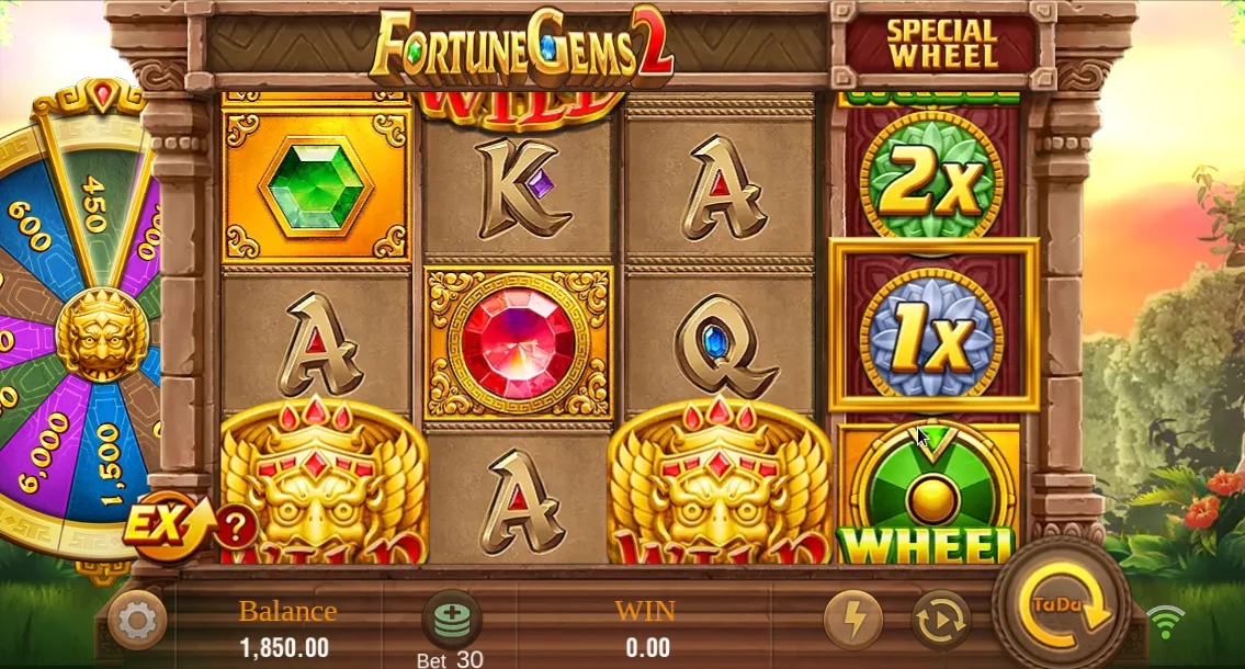 Fortune Gems 2 board showing Extra Bet and spin controls